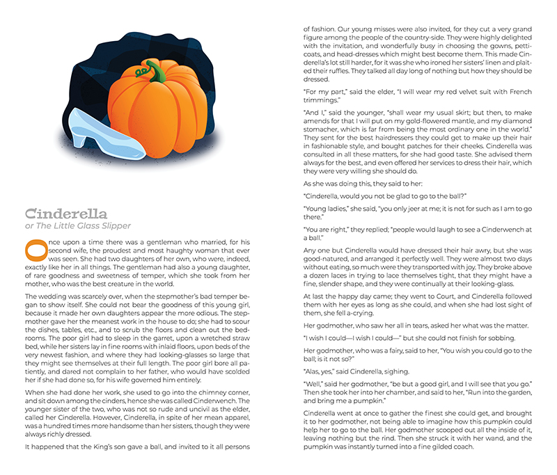Mother Goose ePub interior — Cinderella illustration with typeset story text