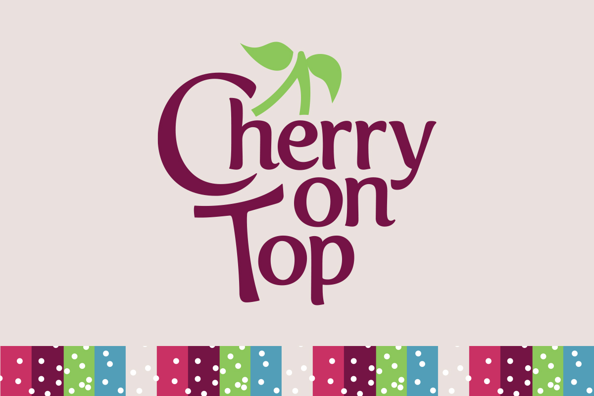 Cherry on Top gourmet cheesecake brand logo with polka dot pattern color palette