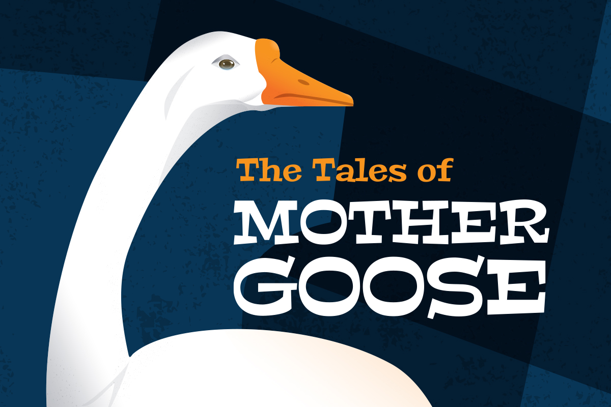 The Tales of Mother Goose ePub cover — vector illustration of a white goose on a dark blue geometric background